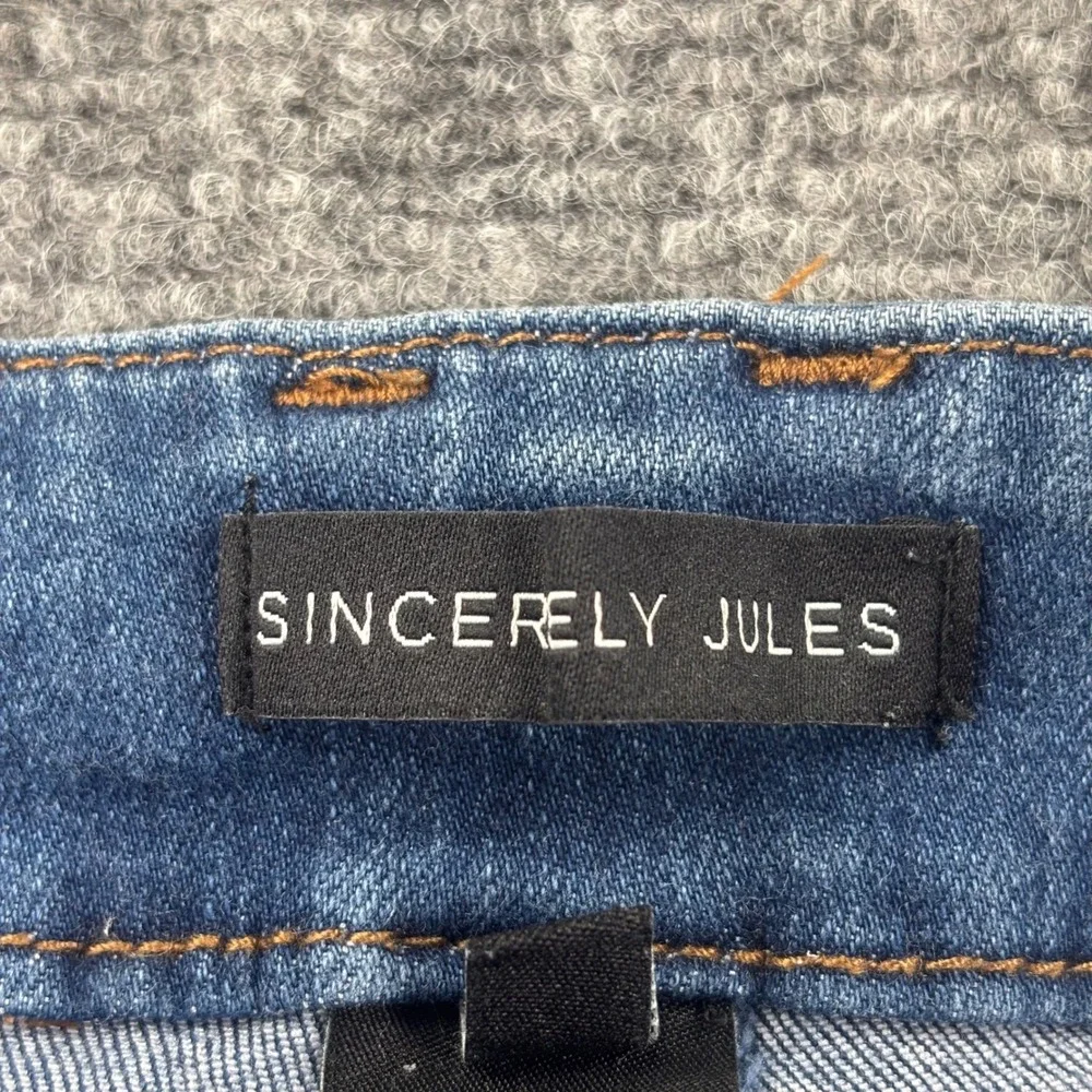 Sincerely Jules Flare Jeans 7/28 Blue Sailor‎ Button Raw Hem Womens